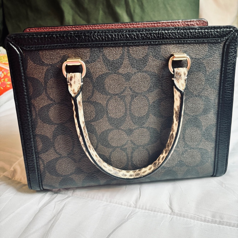 Coach Grace Black, Brown,Burgundy Crossbody Bag Monogram & Snake Animal Print - Picture 3 of 5